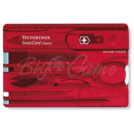 Швейцарская карточка VICTORINOX SwissCard Classic 10 функций цв. красный полупрозрачный фото 1