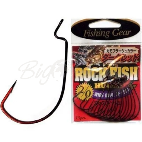 Крючок офсетный SASAME Rock Fish Wide Gape Offset № 3/0 (13 шт.) цв. Dark Red фото 1