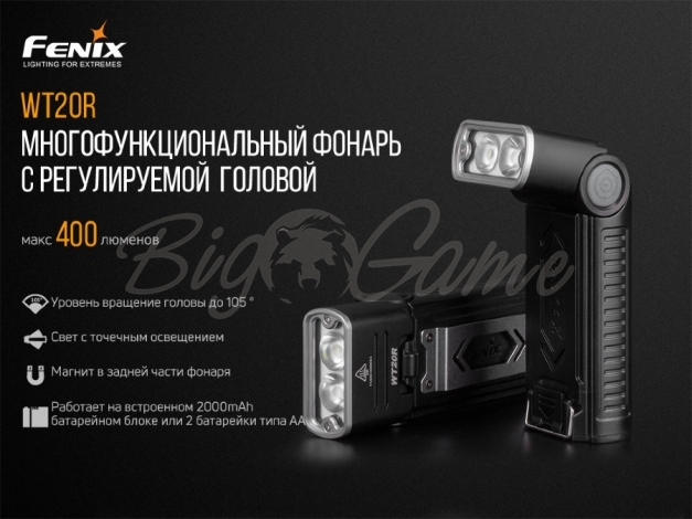 Фонарь FENIX WT20R цвет черный фото 2