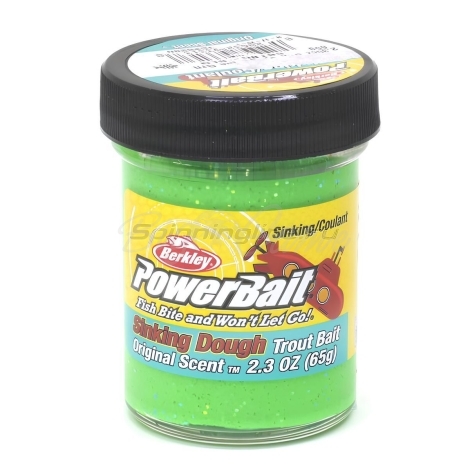 Паста форелевая BERKLEY PowerBait Sinking Dough Original Scent Glitter Trout Bait цв. Весенний лайм фото 1