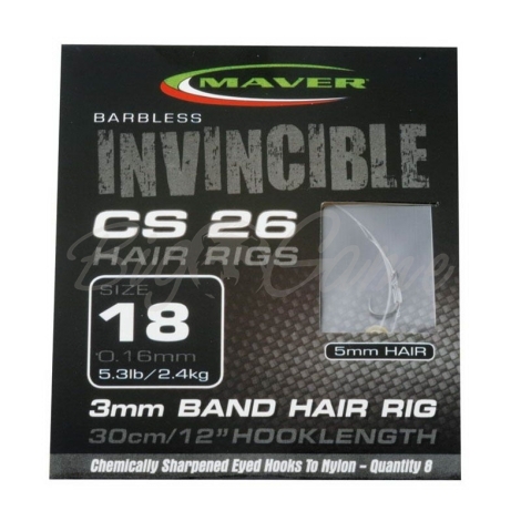 Крючок с поводком MAVER Invincible Hair Rigs CS26 кр. 18 леска 0,16 мм нагр. 2,4 кг кольц. 3 мм фото 1