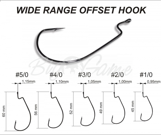 Крючок офсетный CRAZY FISH Wide Range Offset Hook № 2/0 (200 шт.) фото 1