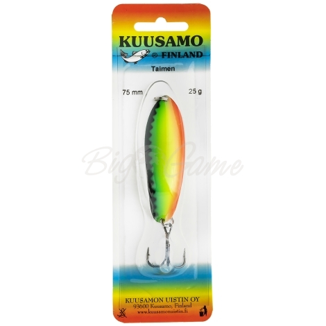 Блесна колеблющаяся KUUSAMO Taimen 75/25 код цв. BL/GR/Fye/FR-S  фото 2