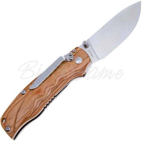 Нож складной полуавтоматический BOKER Pakka Hunter сталь 440B рукоять Дерево цв. Коричневый фото 4